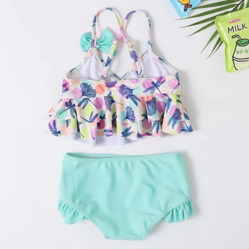 Wholesale Split Girls Dragonfly Dot Print Swimwear